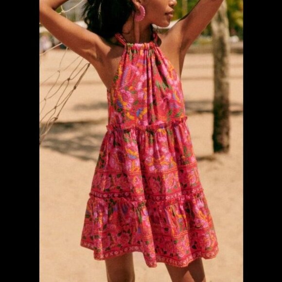 NWT Sezane X Farm Rio Gabriela Halter Neck Dress Macaw Flowers Size 8 - Picture 7 of 17